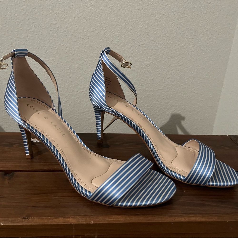 Kelly & Katie Satin Blue Stripe Heels